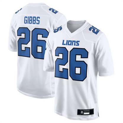 D.Lions #26 Jahmyr Gibbs Player White Tundra Fashion Game Football Jerseys