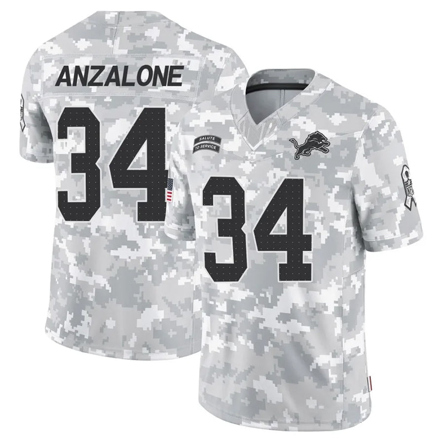 D.Lions #34 Alex Anzalone Player Salute to Service Limited Arctic Camo Football Jerseys