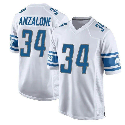 D.Lions #34 Alex Anzalone Player White Game Football Jerseys