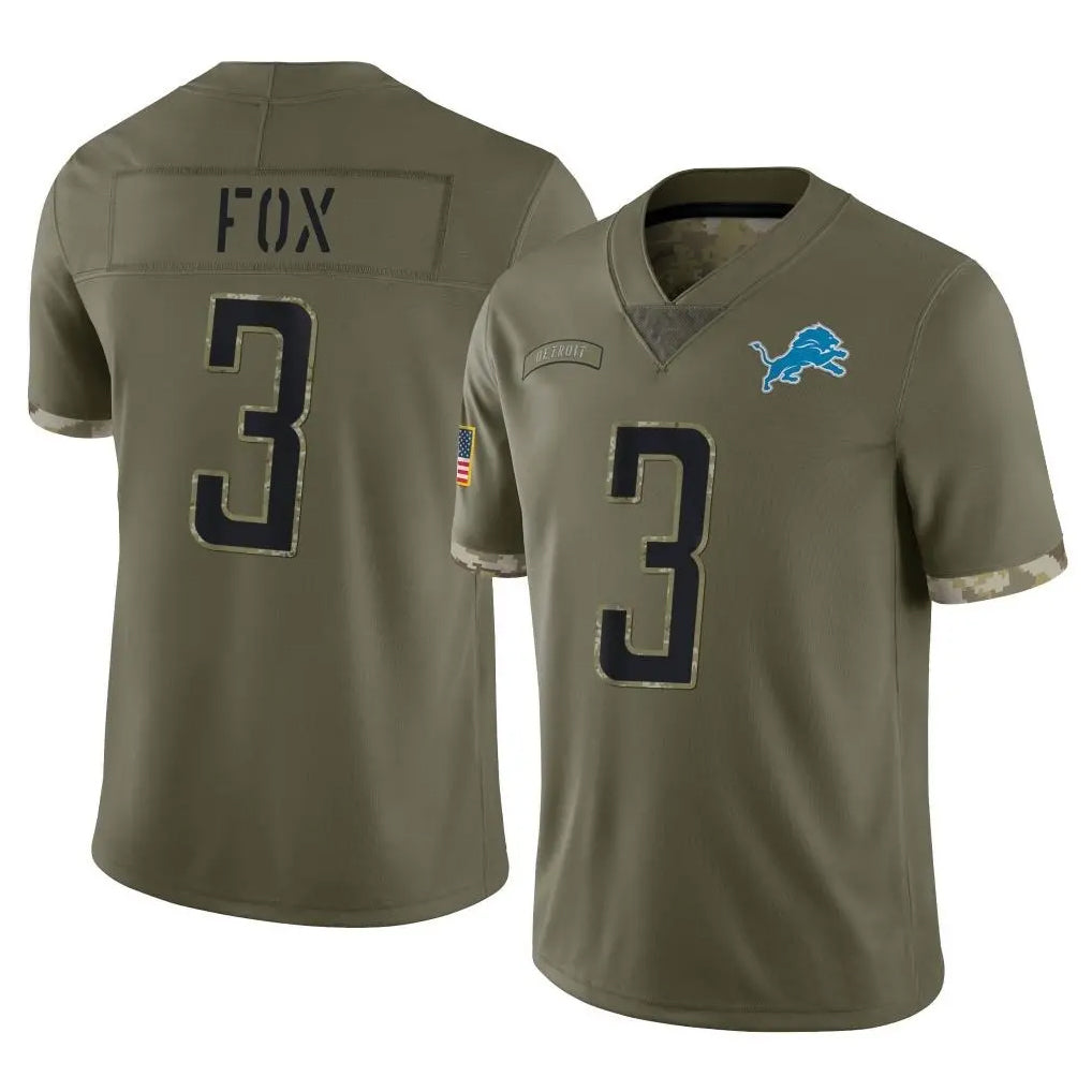 D.Lions #3 Jack Fox Player Olive Salute To Service Limited Football Jerseys