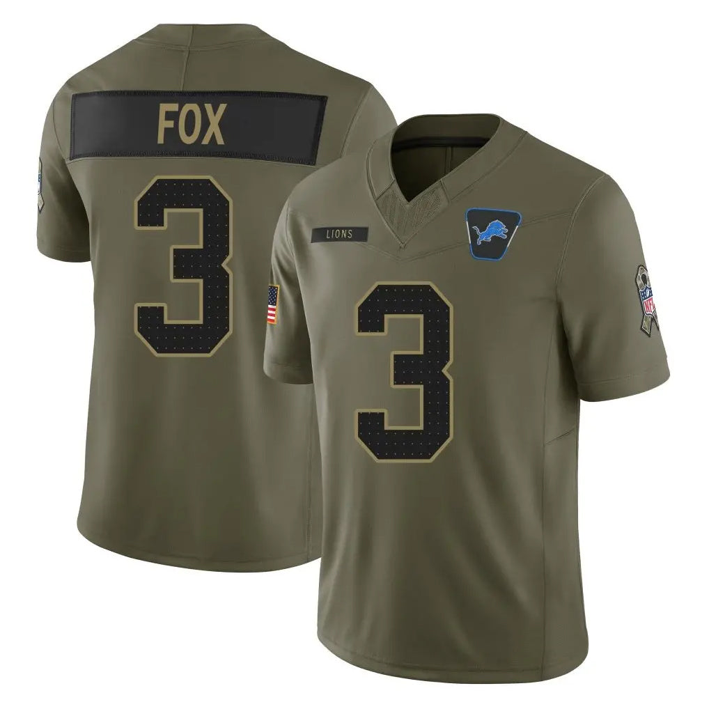 D.Lions #3 Jack Fox Player Salute To Service Limited Olive Football Jerseys