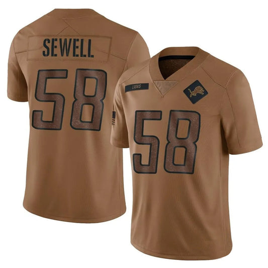 D.Lions #58 Penei Sewell Player Brown Salute To Service Limited Football Jerseys