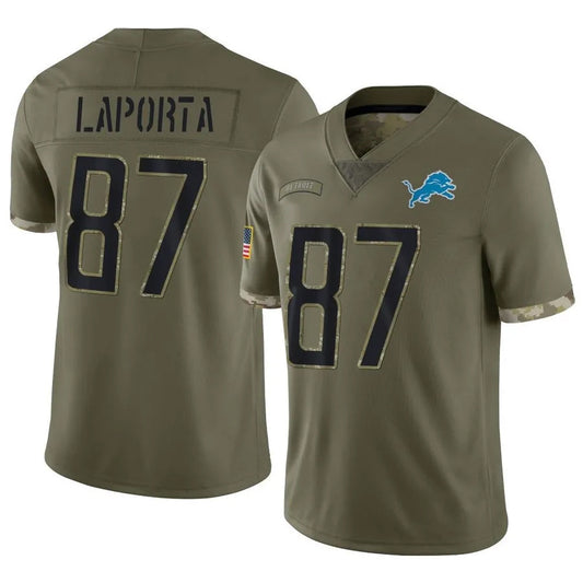 D.Lions #87 Sam LaPorta Player Salute To Service Olive Football Jerseys