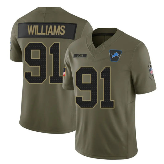 D.Lions #91 Tyleik Williams Player Limited Olive Salute to Service Football Jerseys