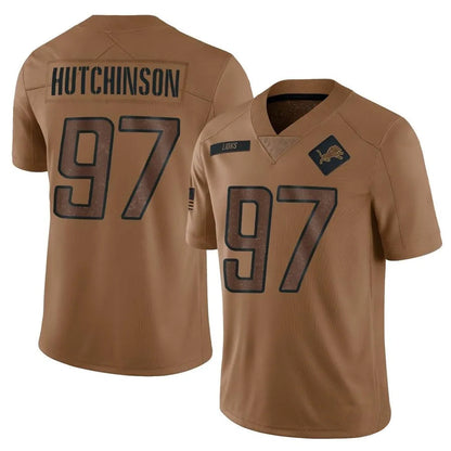 D.Lions #97 Aidan Hutchinson Player Brown Salute To Service Limited Football Jerseys