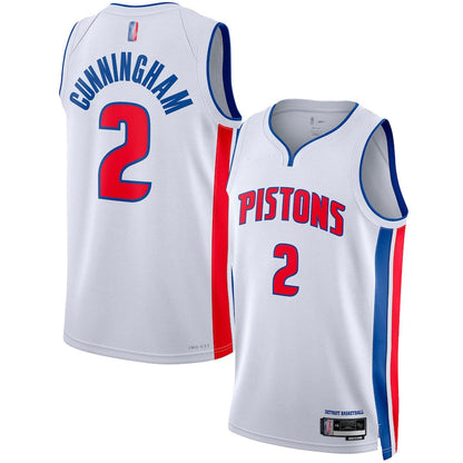 D.Pistons #2 Cade Cunningham Player White Swingman Icon Edition Basketball Jerseys