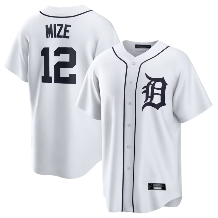 D.Tigers #12 Casey Mize Player White Home Replica Baseball Jerseys