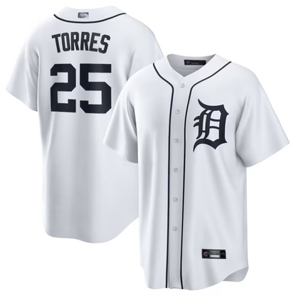 D.Tigers #25 Gleyber Torres Player White Home Replica Baseball Jerseys