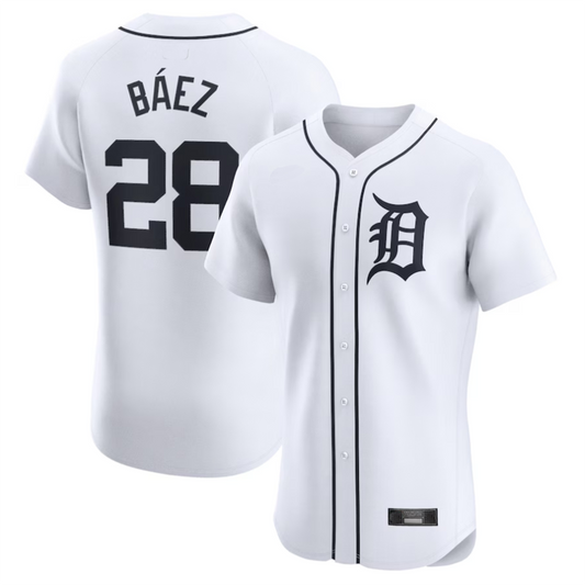 D.Tigers #28 Javier Baez Player White Home Elite Baseball Jerseys