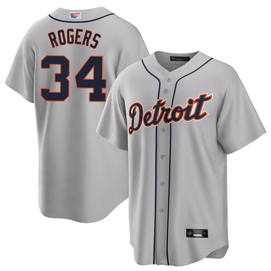 D.Tigers #34 Jake Rogers Player Gray Road Replica Baseball Jerseys