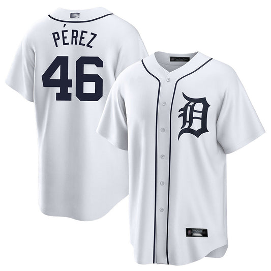 D.Tigers #46 Wenceel Perez Player White Home Replica Baseball Jerseys