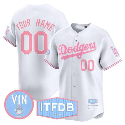 Custom LA.Dodgers Vin ITFDB Patch Bubblegum Pink Vapor Premier Limited Baseball Jerseys