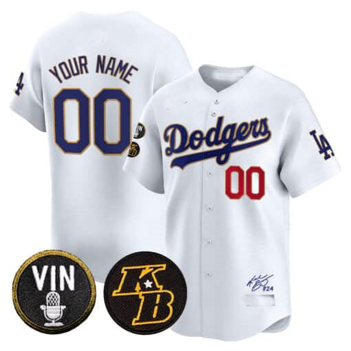 Custom LA.Dodgers Vin Patch & Kobe Bryant Signature Vapor Premier Limited Baseball Jerseys
