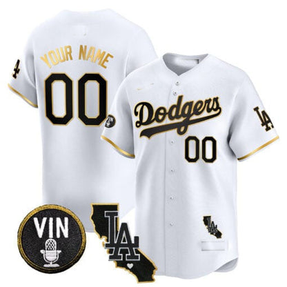 Custom LA.Dodgers Vin & California Patch Gold Trim Vapor Premier Limited Baseball Jerseys