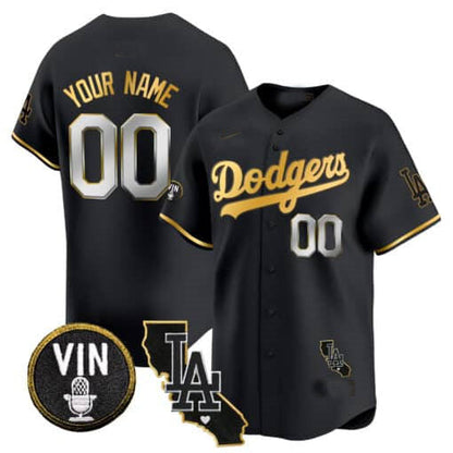 Custom LA.Dodgers Vin & California Patch Gold Trim Vapor Premier Limited Baseball Jerseys