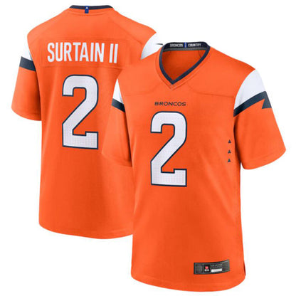 D.Broncos #2 Patrick Surtain II Player Orange Game Jersey Stitched Football Jerseys
