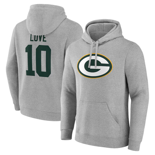 GB.Packers #10 Jordan Love Player Gray Pullover Hoodie Game Football Jerseys