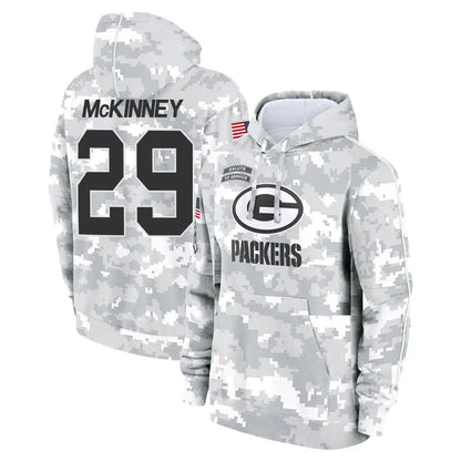 GB.Packers #29 Xavier McKinney Player Camo Salute To Service Hoodies Game Football Jerseys