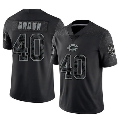 GB.Packers #40 Omar Brown Player Black RFLCTV Limited Football Jerseys