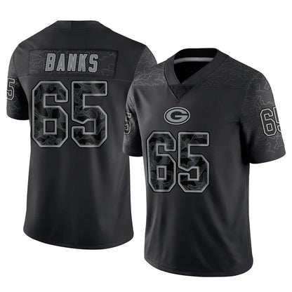 GB.Packers #65 Aaron Banks Player Black RFLCTV Limited Football Jerseys
