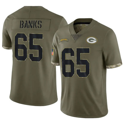 GB.Packers #65 Aaron Banks Player Salute To Service Olive Football Jerseys