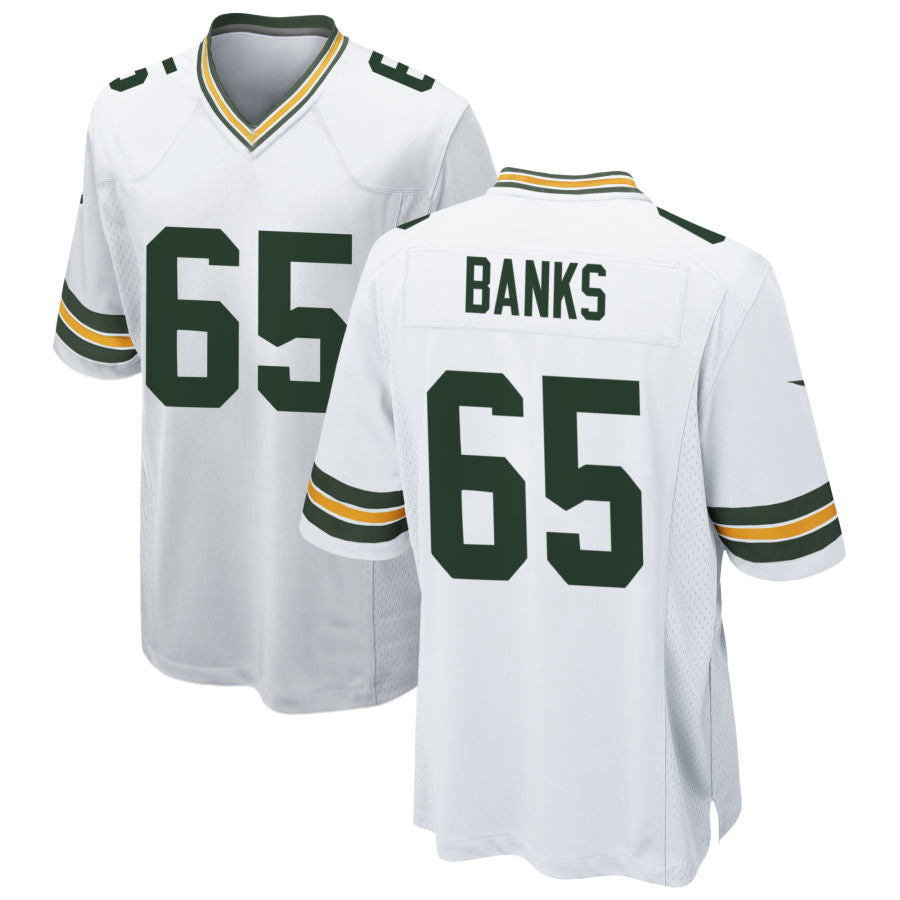 GB.Packers #65 Aaron Banks Player White Home Game Football Jerseys
