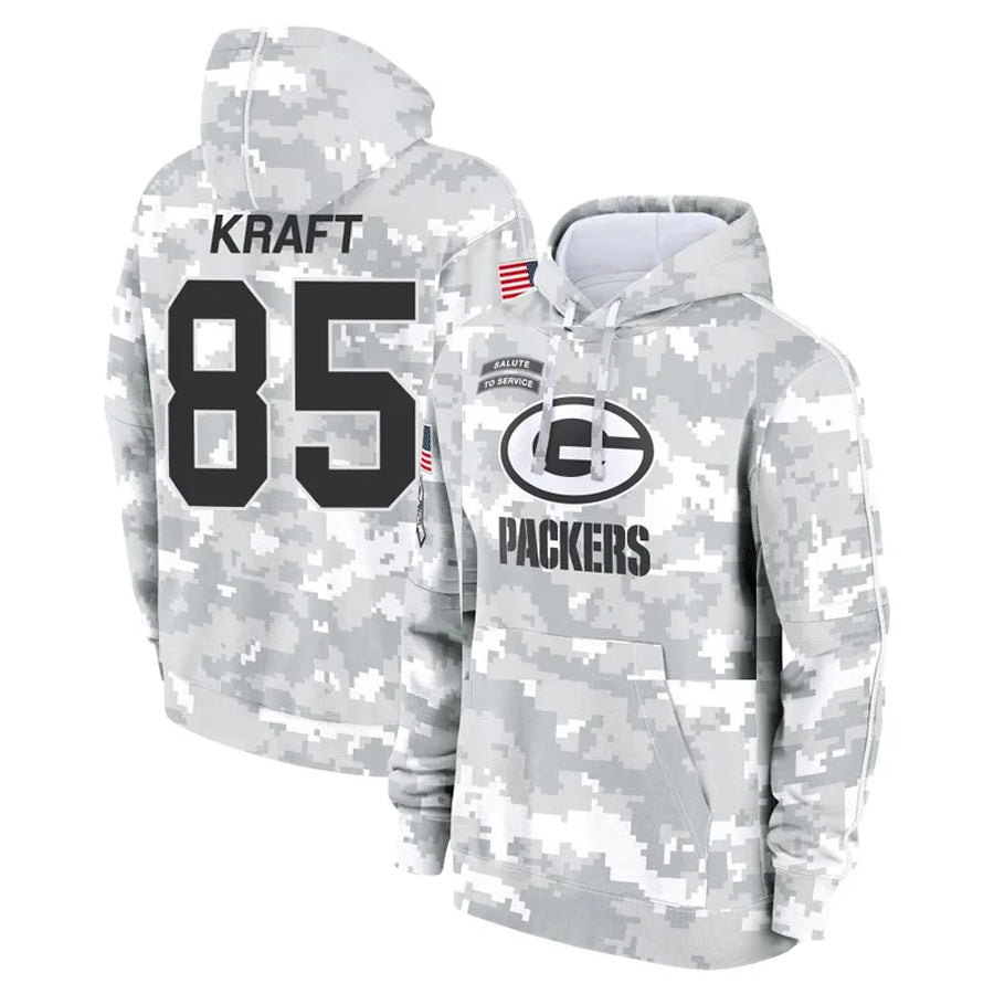 GB.Packers #85 Tucker Kraft Player Camo Salute To Service Hoodies Game Football Jerseys