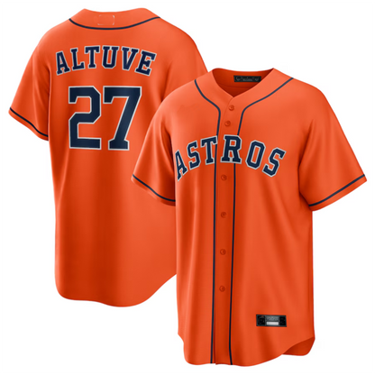 H.Astros #27 Jose Altuve Player Orange Alternate Replica Name Baseball Jerseys