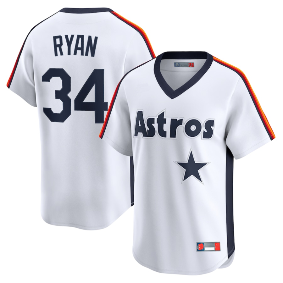 H.Astros #34 Nolan Ryan Player White Throwback Cooperstown Collection Limited Baseball Jerseys