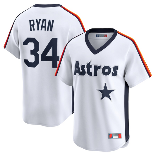 H.Astros #34 Nolan Ryan Player White Throwback Cooperstown Collection Limited Baseball Jerseys