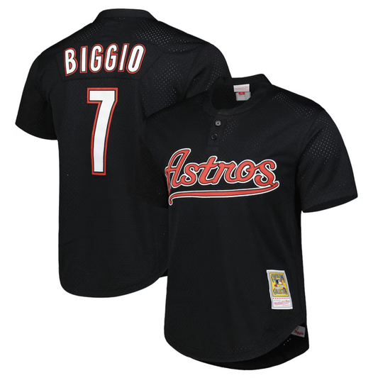 H.Astros #7 Craig Biggio Player Mitchell & Ness Black Cooperstown Collection Mesh Batting Practice Baseball Jerseys