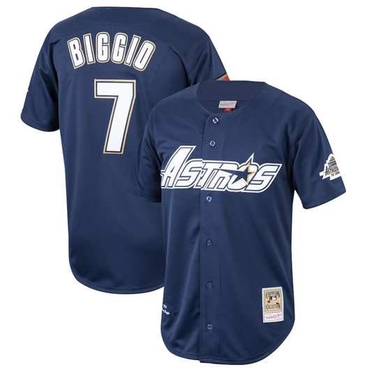 H.Astros #7 Craig Biggio Player Mitchell & Ness Navy Cooperstown Collection 1994 Authentic Baseball Jerseys