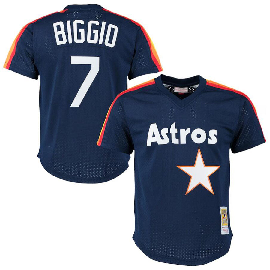 H.Astros #7 Craig Biggio Player Mitchell & Ness Navy Cooperstown Mesh Baseball Jerseys