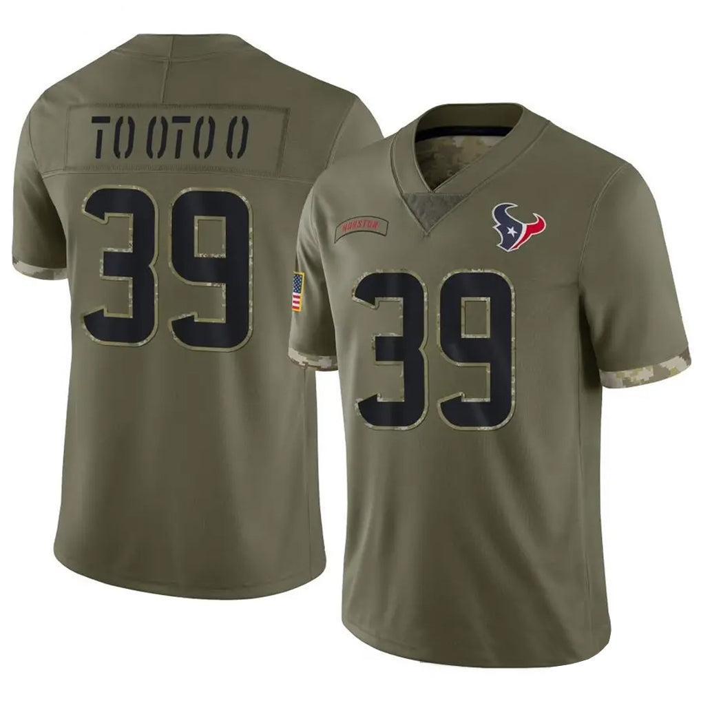 H.Texans #39 Henry To'oto'o Player Salute To Service Olive Football Jerseys