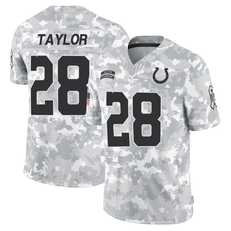 IN.Colts #28 Jonathan Taylor Player Arctic Camo Salute to Service Limited Football Jerseys