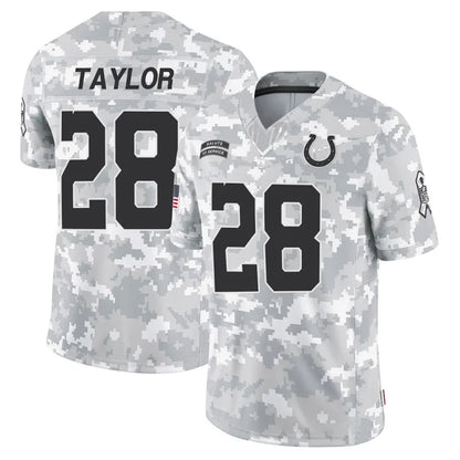 IN.Colts #28 Jonathan Taylor Player Arctic Camo Salute to Service Limited Football Jerseys