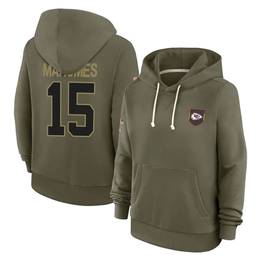 KC.Chiefs #15 Patrick Mahomes Player Olive Salute to Service Hoodies Football Jerseys