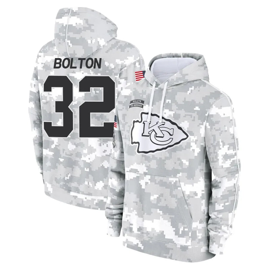 KC.Chiefs #32 Nick Bolton Player Salute to Service Hoodies Football Jerseys