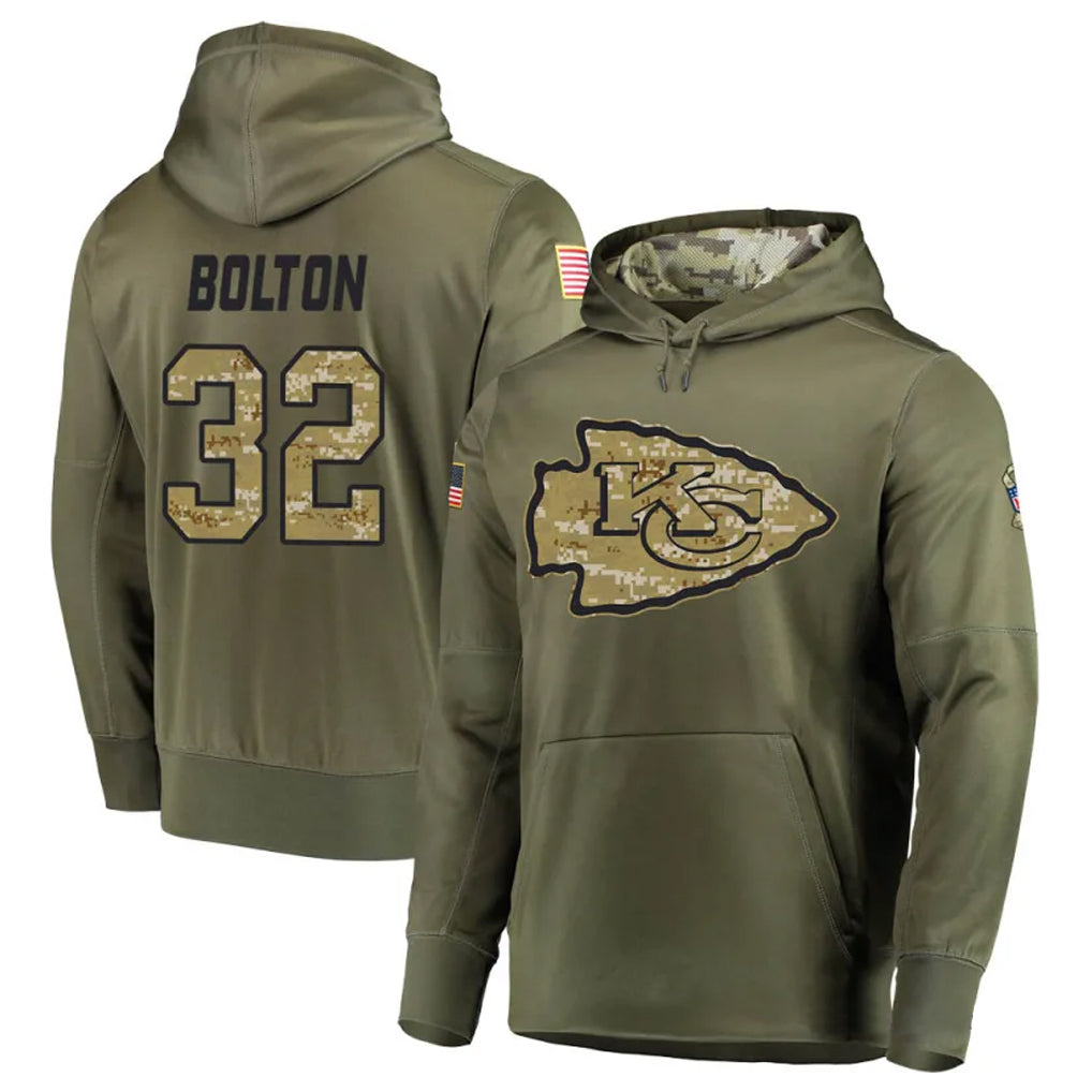KC.Chiefs #32 Nick Bolton Player Salute to Service Limited Olive Hoodies Football Jerseys