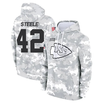 KC.Chiefs #42 Carson Steele Player Salute to Service Hoodies Football Jerseys