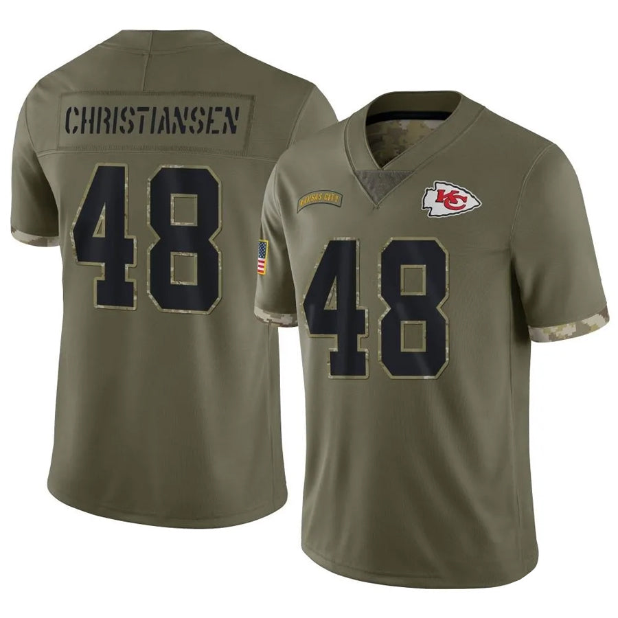 KC.Chiefs #48 Cole Christiansen Player Olive Salute To Service Football Jerseys