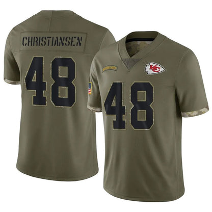 KC.Chiefs #48 Cole Christiansen Player Olive Salute To Service Football Jerseys