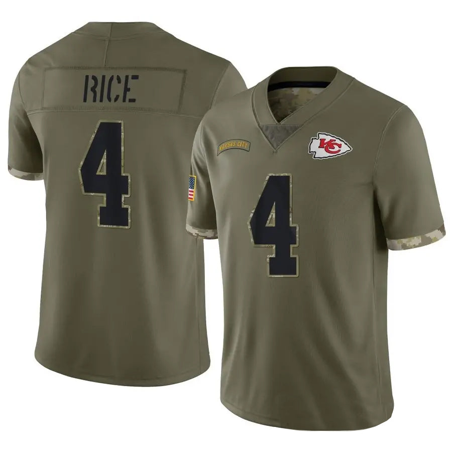 KC.Chiefs #4 Rashee Rice Player Olive Limited Salute To Service Football Jerseys