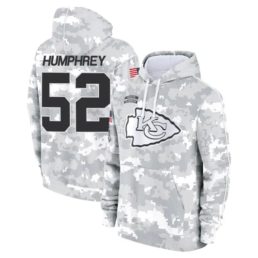 KC.Chiefs #52 Creed Humphrey Player Arctic Camo Salute to Service Hoodies Football Jerseys