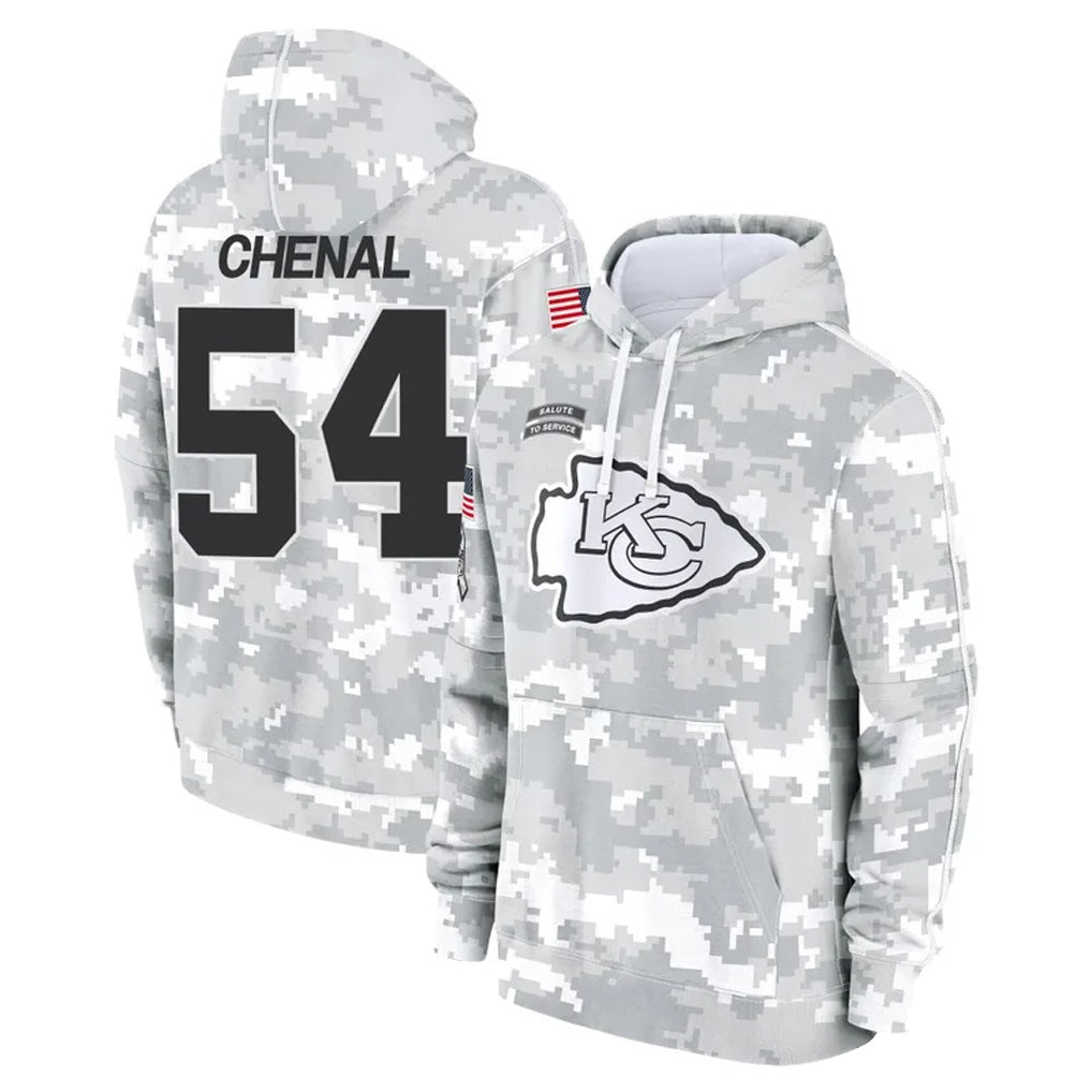 KC.Chiefs #54 Leo Chenal Player Arctic Camo Salute to Service Hoodies Football Jerseys