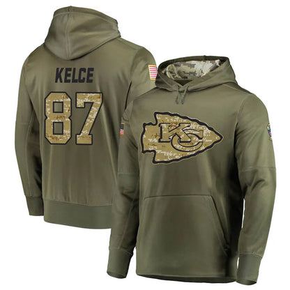 KC.Chiefs #87 Travis Kelce Player Salute to Service Limited Olive Hoodies Football Jerseys