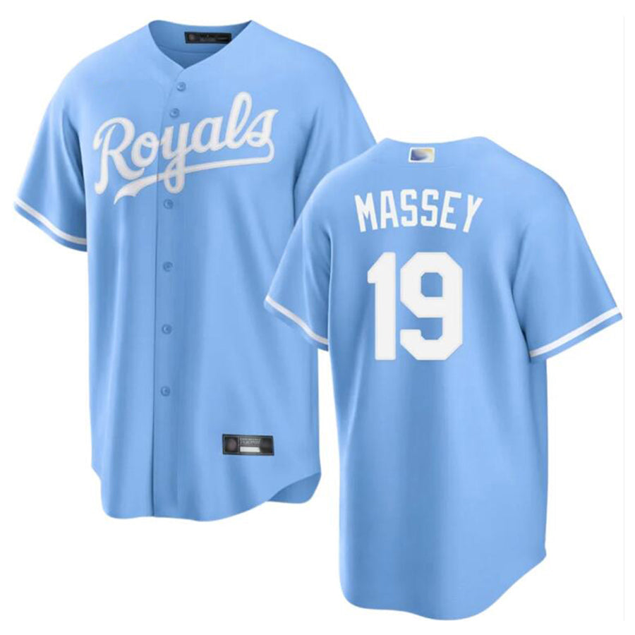KC.Royals #19 Michael Massey Player Light Blue Home Replica Baseball Jerseys