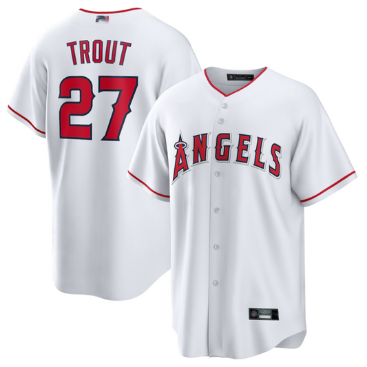 LA.Angels #27 Mike Trout Player White Home Replica Game Baseball Jerseys