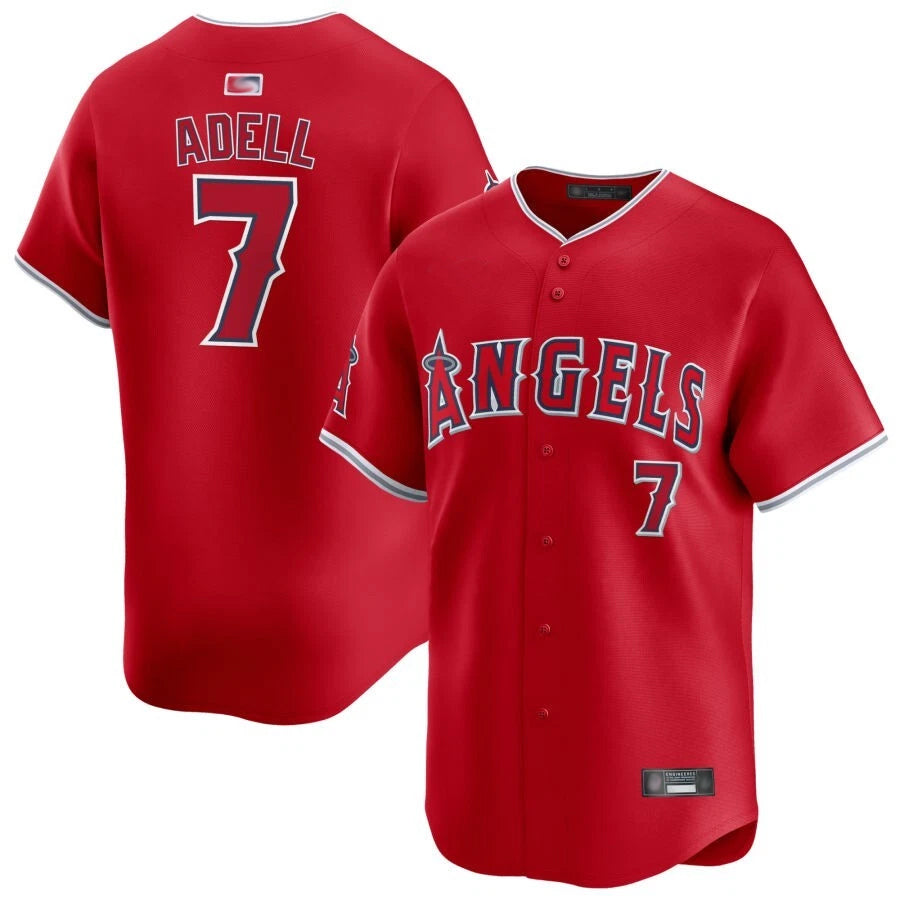 LA.Angels #7 Jo Adell Player Red Home Limited Baseball Jerseys