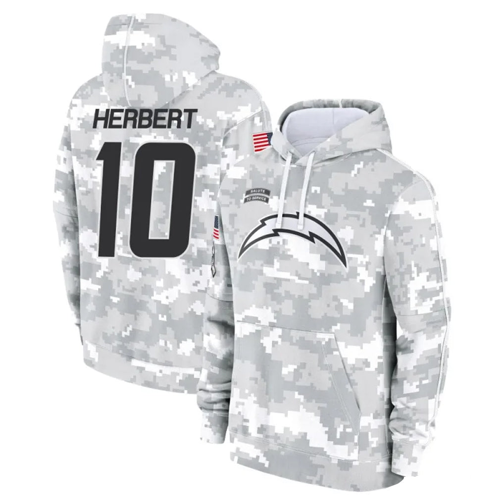 LA.Chargers #10 Justin Herbert Player Arctic Camo Salute To Service Limited Hoodies Game Football Jerseys